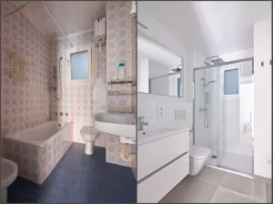 Ανακαίνιση μπάνιου πριν και μετά με σύγχρονο σχεδιασμό και πλακάκια